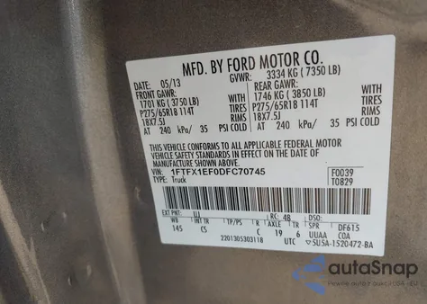 2013 Ford F-150 Stx z USA, uszkodzony, nr VIN 1FTFX1EF0DFC70745